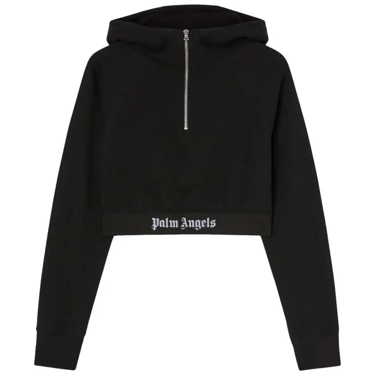 Palm Angels Logo Tape Zipped Hoodie 'Black/Black'
