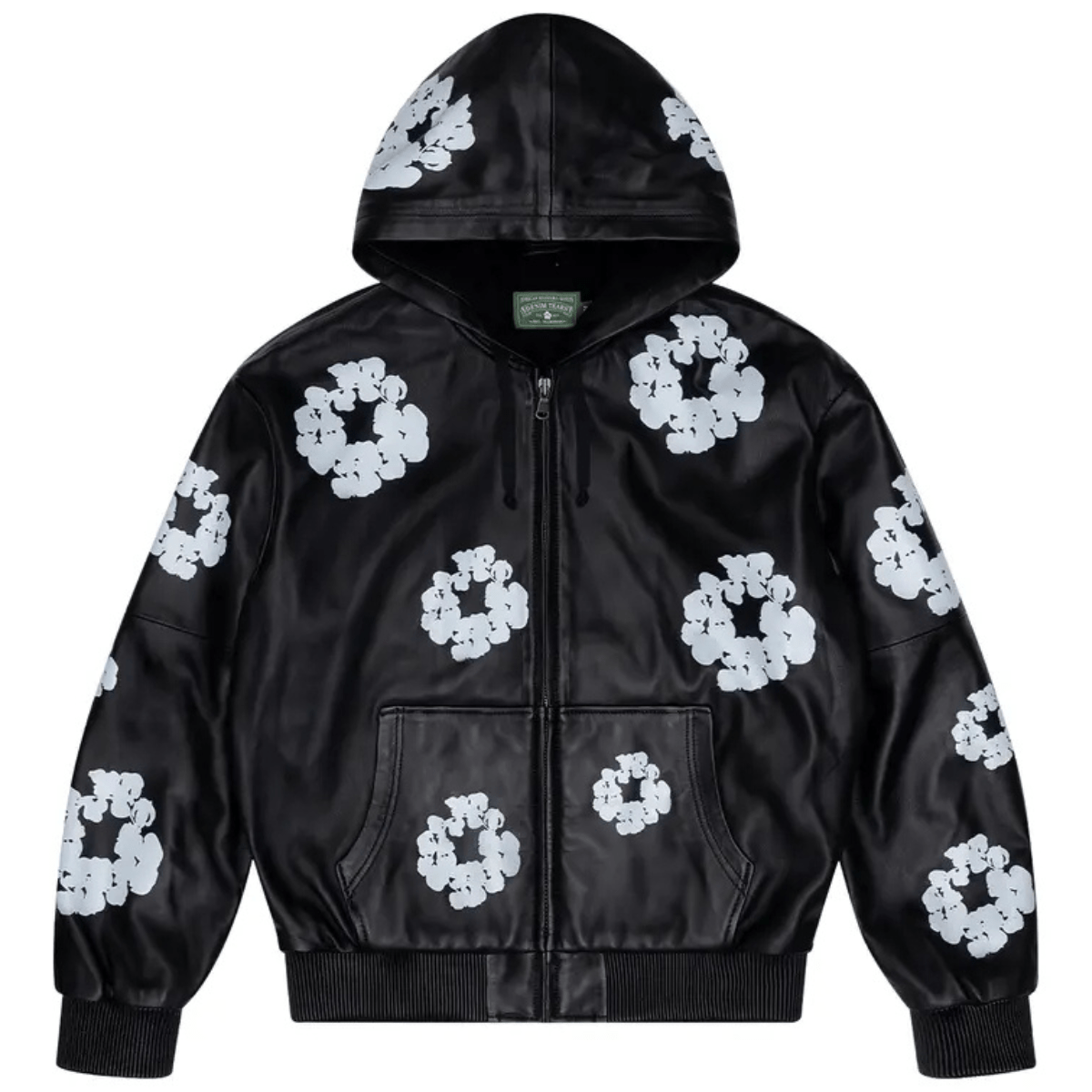 Denim Tears Leather Cotton Wreath Zip Hoodie 'Black' Jackets Denim Tears