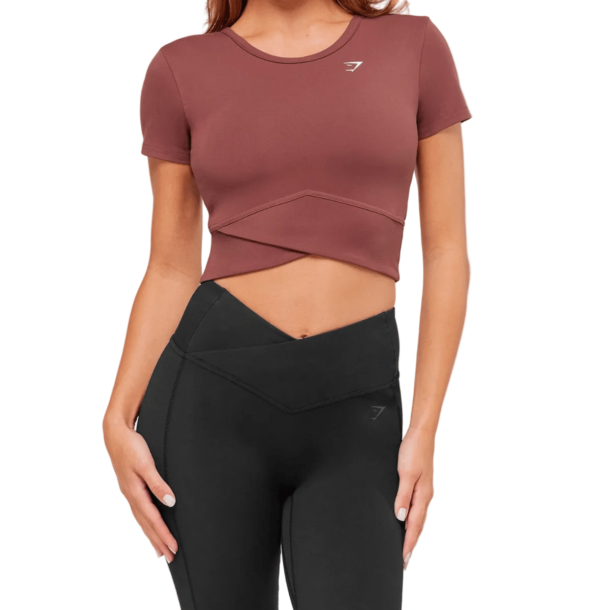 Gymshark Crossover Midi Top With Shelf 'Burgundy Brown' T-Shirts Gymshark