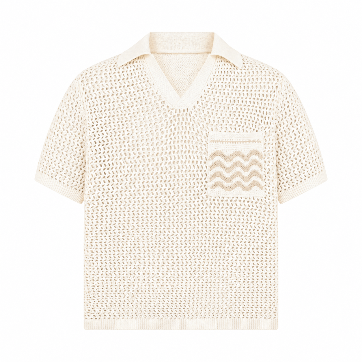 Manière De Voir Crochet Knit Polo Shirt 'Cream' Shirts Manière De Voir