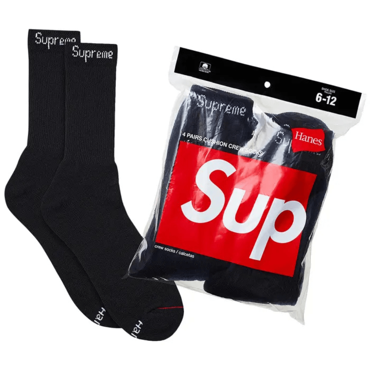 Supreme x Hanes Crew Socks (4 Pack) 'Black' Underwear Supreme